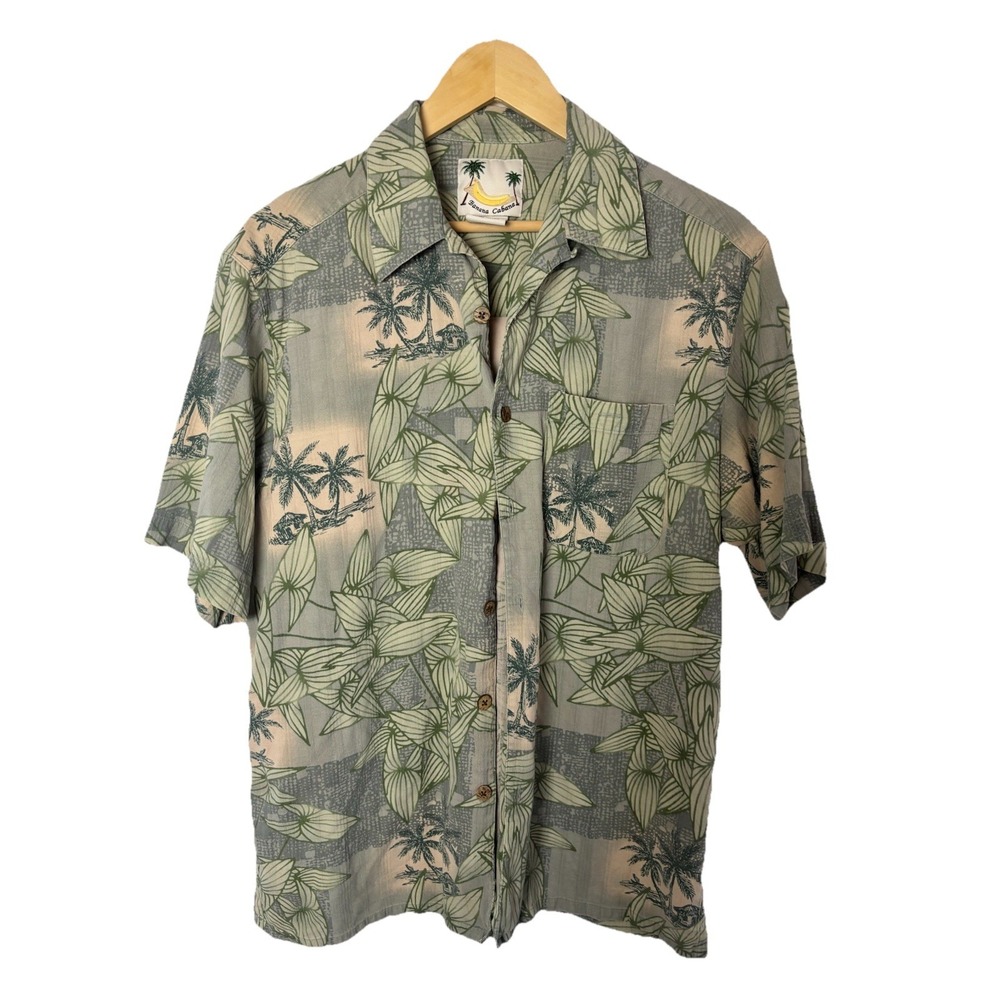 Banana Cabana Men's Med Tropical Hawaiian Silk Short Sleeve Button Up Shirt